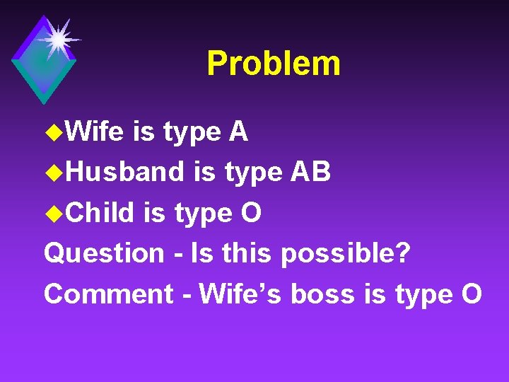 Problem u. Wife is type A u. Husband is type AB u. Child is