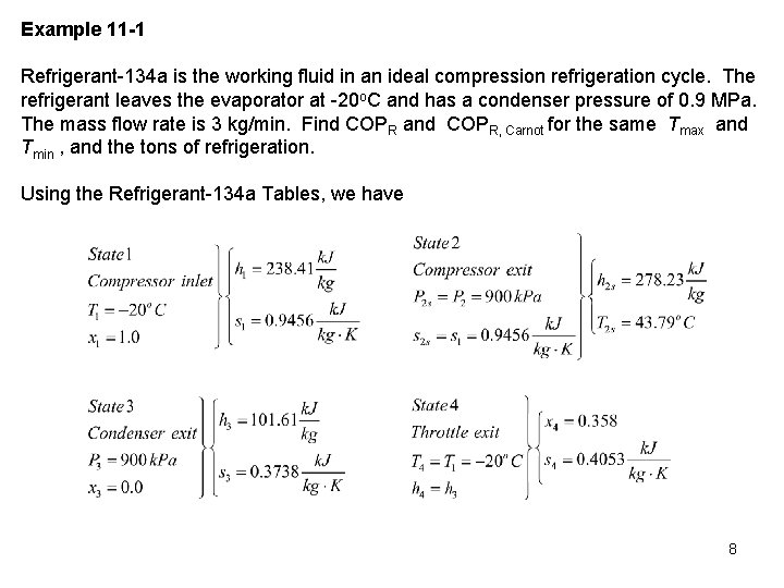 Example 11 -1 Refrigerant-134 a is the working fluid in an ideal compression refrigeration