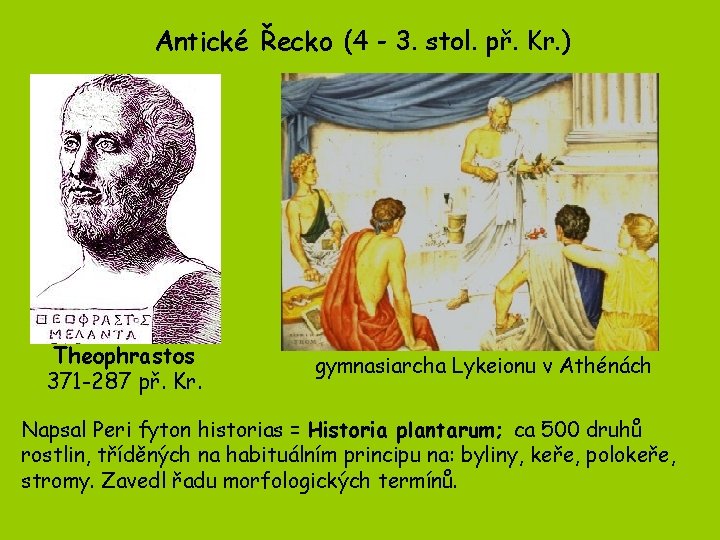 Antické Řecko (4 - 3. stol. př. Kr. ) Theophrastos 371 -287 př. Kr. Antické Řecko (4 - 3. stol. př. Kr. ) Theophrastos 371 -287 př. Kr.