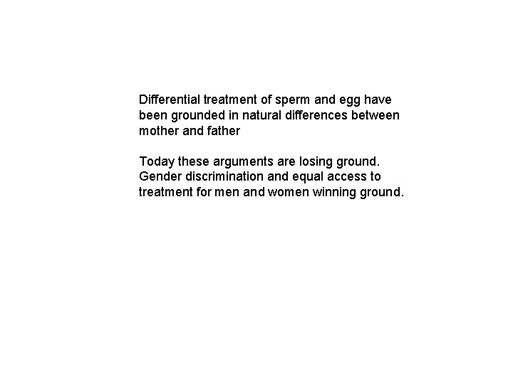 Differential treatment of sperm and egg have been grounded in natural differences between mother