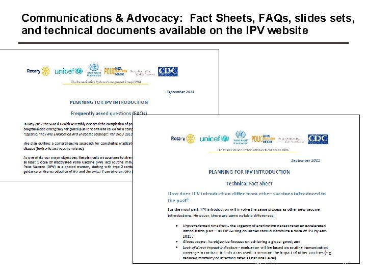 Communications & Advocacy: Fact Sheets, FAQs, slides sets, and technical documents available on the