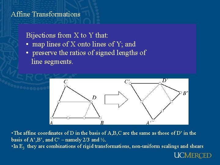 Affine Transformations Bijections from X to Y that: • Bijections map m-dimensional subspaces of