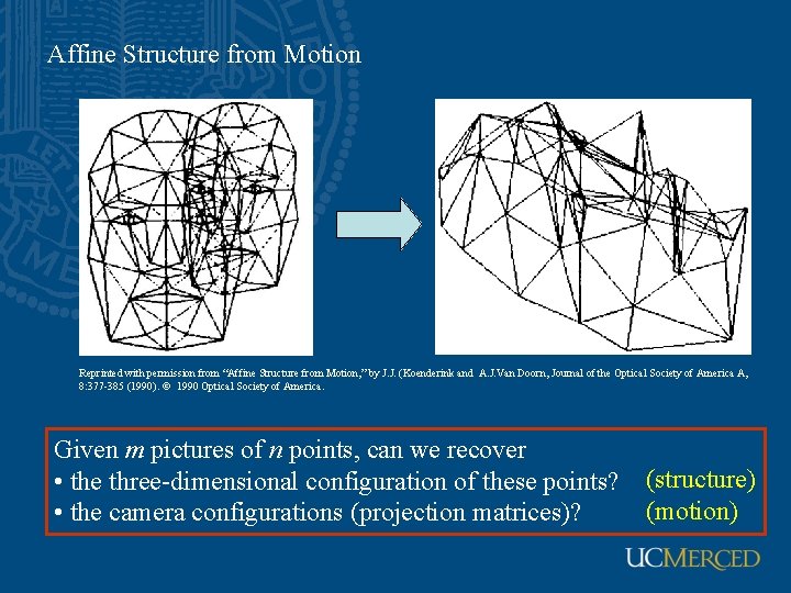 Affine Structure from Motion Reprinted with permission from “Affine Structure from Motion, ” by
