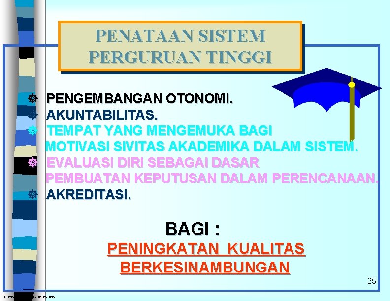 PENATAAN SISTEM PERGURUAN TINGGI ] ] ] PENGEMBANGAN OTONOMI. AKUNTABILITAS. TEMPAT YANG MENGEMUKA BAGI