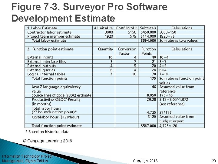 Figure 7 -3. Surveyor Pro Software Development Estimate Information Technology Project Management, Eighth Edition