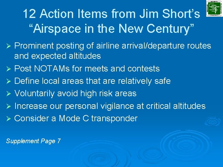 12 Action Items from Jim Short’s “Airspace in the New Century” Prominent posting of