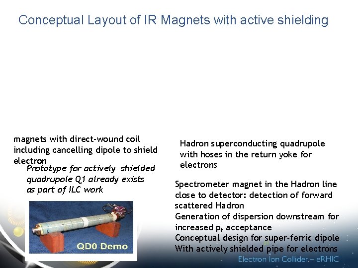 Conceptual Layout of IR Magnets with active shielding magnets with direct-wound coil including cancelling