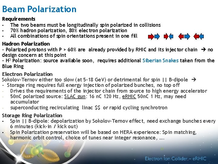 Beam Polarization Requirements • The two beams must be longitudinally spin polarized in collisions