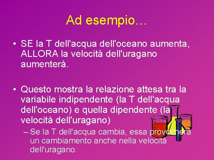 Ad esempio… • SE la T dell'acqua dell'oceano aumenta, ALLORA la velocità dell'uragano aumenterà.