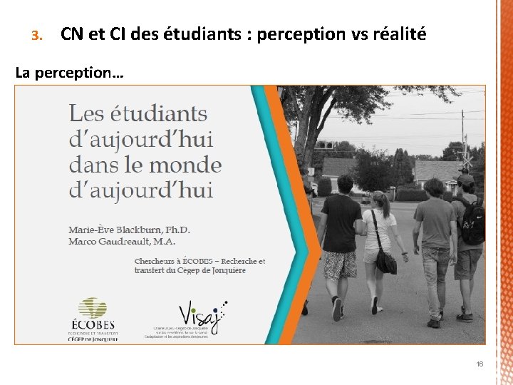 3. CN et CI des étudiants : perception vs réalité La perception… Chez les