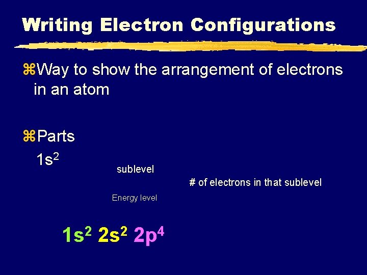 Writing Electron Configurations z. Way to show the arrangement of electrons in an atom