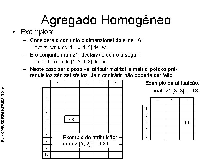 Agregado Homogêneo • Exemplos: – Considere o conjunto bidimensional do slide 16: matriz: conjunto