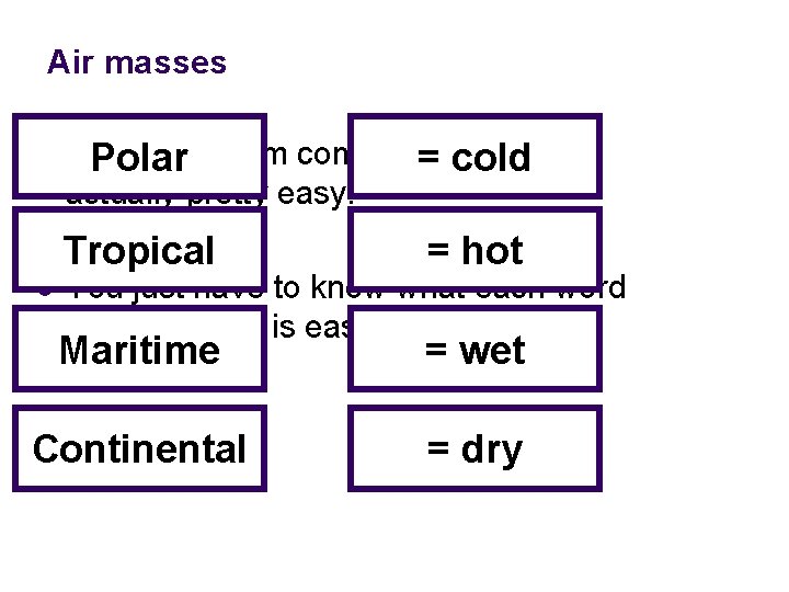 Air masses l This may seem complicated but it is Polar = cold actually