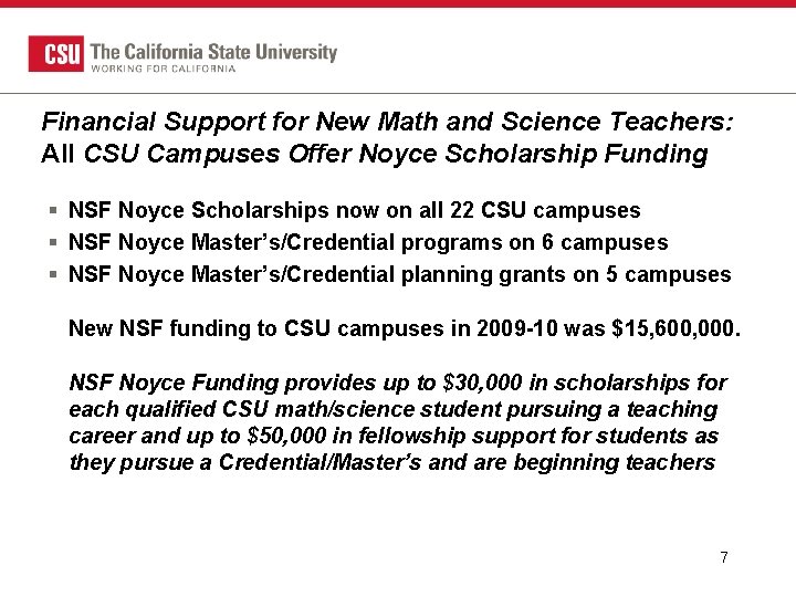 Financial Support for New Math and Science Teachers: All CSU Campuses Offer Noyce Scholarship