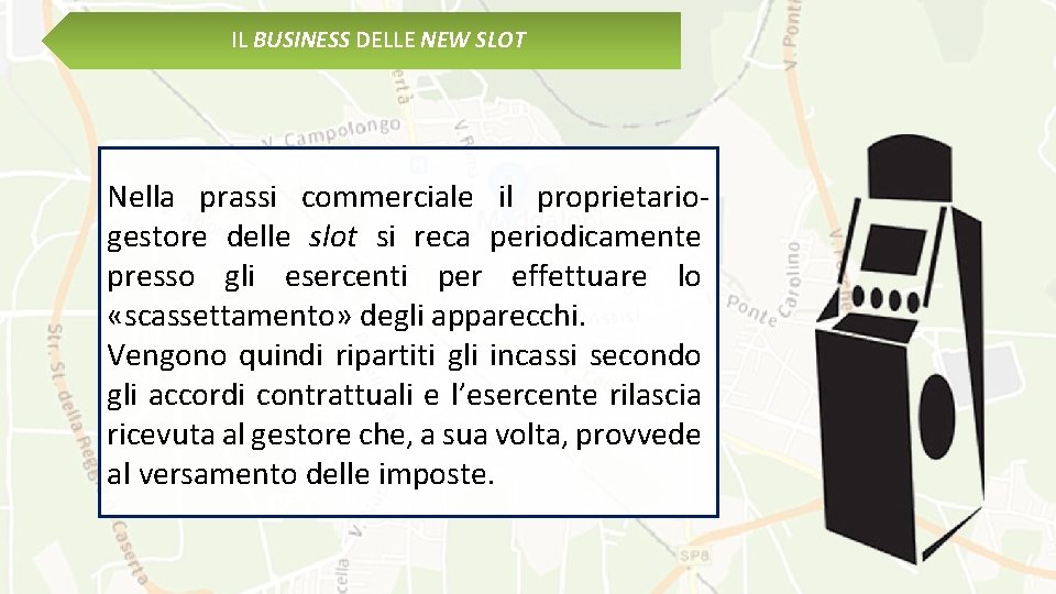 IL BUSINESS DELLE NEW SLOT Nella prassi commerciale il proprietariogestore delle slot si reca