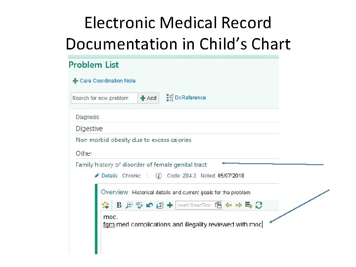 Electronic Medical Record Documentation in Child’s Chart 