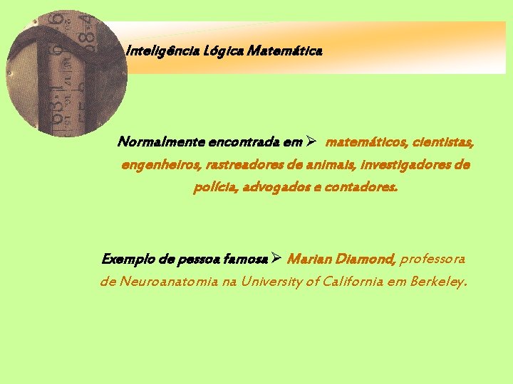 Inteligência Lógica Matemática Normalmente encontrada em matemáticos, cientistas, engenheiros, rastreadores de animais, investigadores de