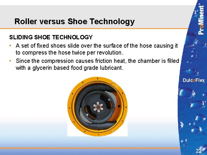 Roller versus Shoe Technology SLIDING SHOE TECHNOLOGY • A set of fixed shoes slide