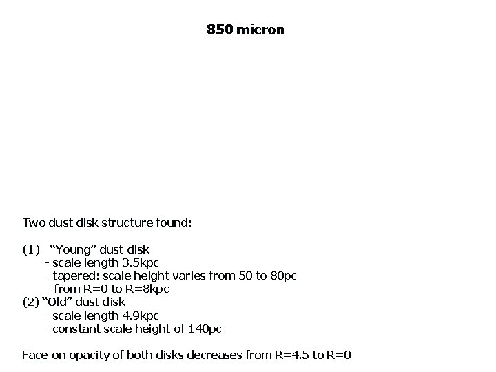 850 micron Two dust disk structure found: (1) “Young” dust disk - scale length