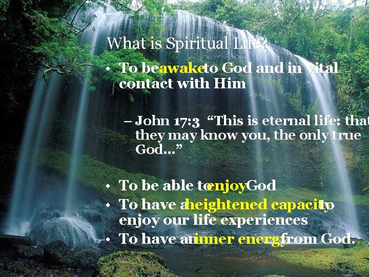 What is Spiritual Life? • To beawaketo God and in vital contact with Him What is Spiritual Life? • To beawaketo God and in vital contact with Him