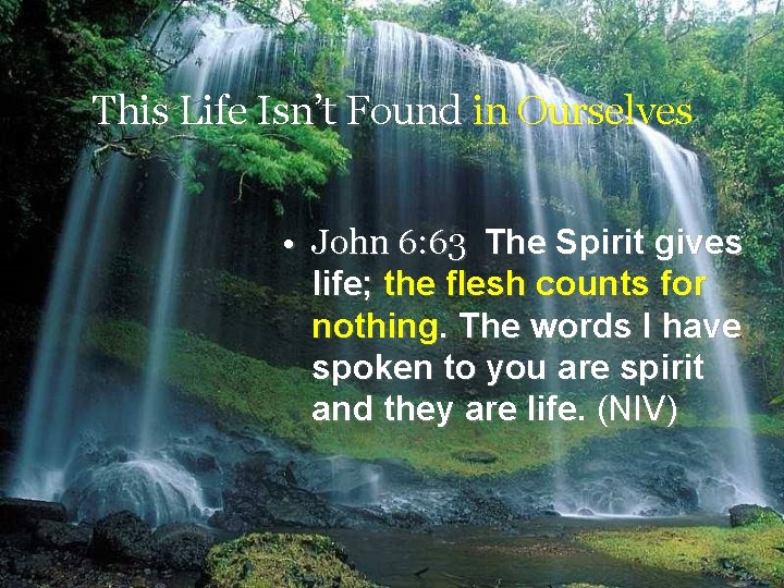This Life Isn’t Found in Ourselves • John 6: 63 The Spirit gives life; This Life Isn’t Found in Ourselves • John 6: 63 The Spirit gives life;