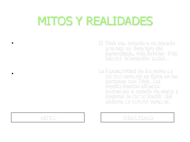 MITOS Y REALIDADES • El Tdah no provoca perjuicio en la vida de una