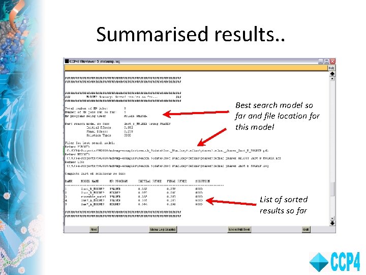 Summarised results. . Best search model so far and file location for this model