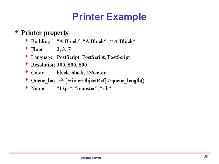 Printer Example i Printer property 4 Building 4 Floor 4 Language 4 Resolution 4