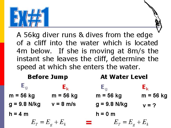 A 56 kg diver runs & dives from the edge of a cliff into