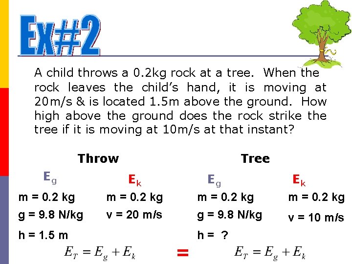 A child throws a 0. 2 kg rock at a tree. When the rock