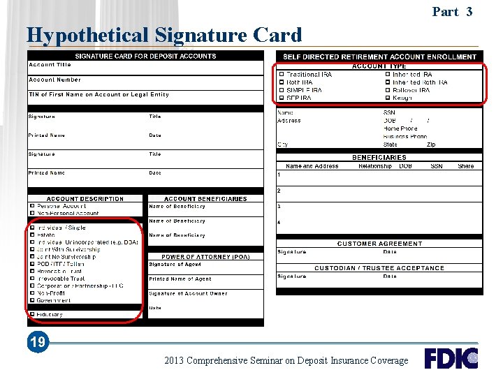 Part 3 Hypothetical Signature Card 19 2013 Comprehensive Seminar on Deposit Insurance Coverage 