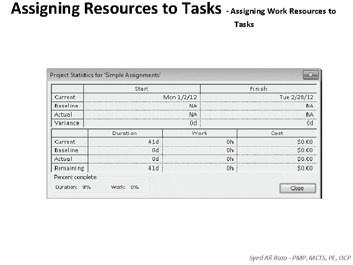 Assigning Resources to Tasks - Assigning Work Resources to Tasks Syed Ali Raza - Assigning Resources to Tasks - Assigning Work Resources to Tasks Syed Ali Raza -