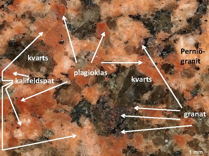 Perniögranit kvarts kalifeldspat plagioklas kvarts granat 