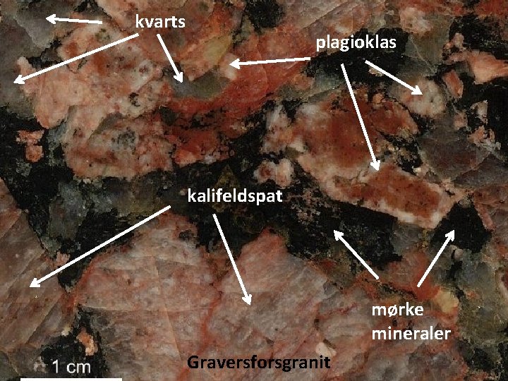 kvarts plagioklas kalifeldspat mørke mineraler Graversforsgranit 