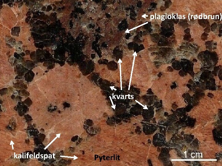 plagioklas (rødbrun) kvarts kalifeldspat Pyterlit 