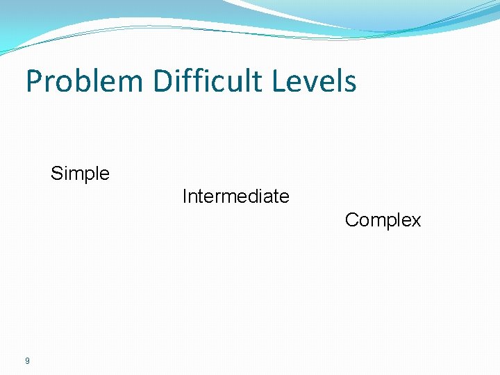Problem Difficult Levels Simple Intermediate Complex 9 Problem Difficult Levels Simple Intermediate Complex 9