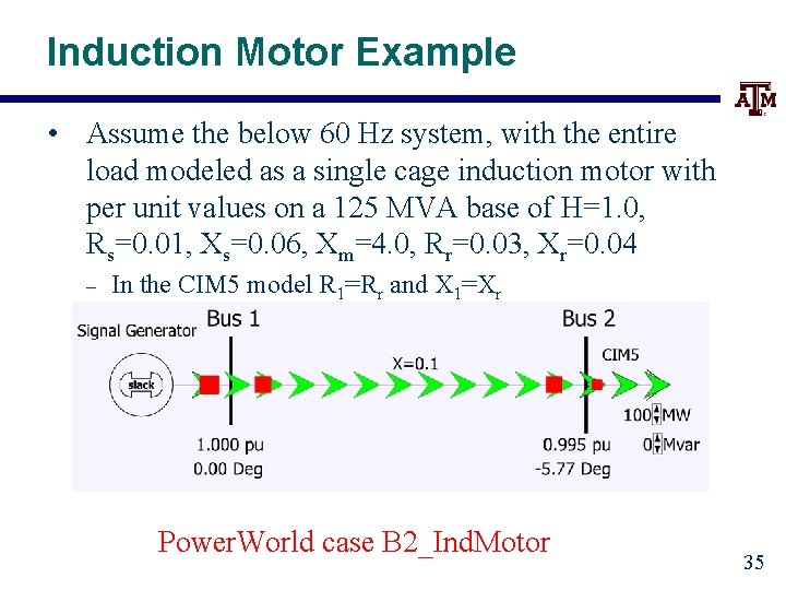 Induction Motor Example • Assume the below 60 Hz system, with the entire load