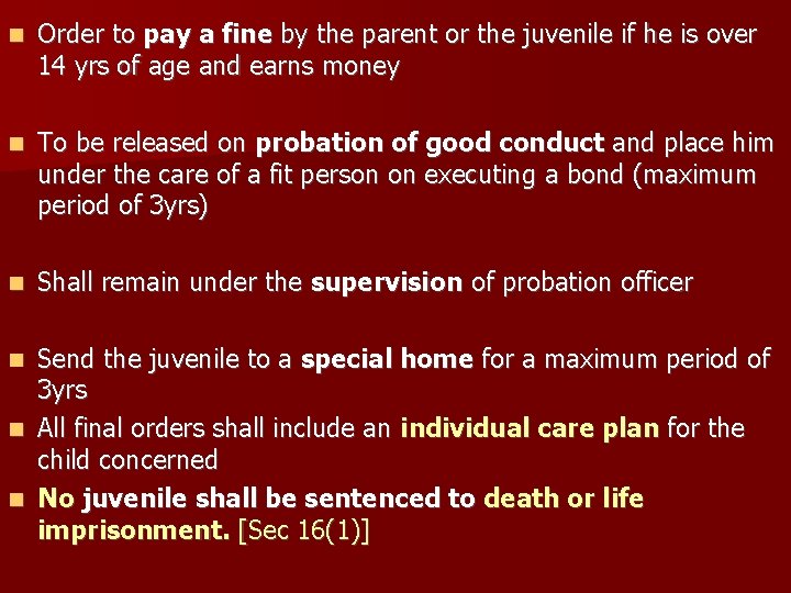  Order to pay a fine by the parent or the juvenile if he