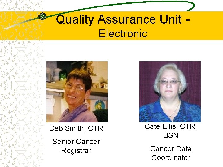 Quality Assurance Unit Electronic Deb Smith, CTR Senior Cancer Registrar Cate Ellis, CTR, BSN