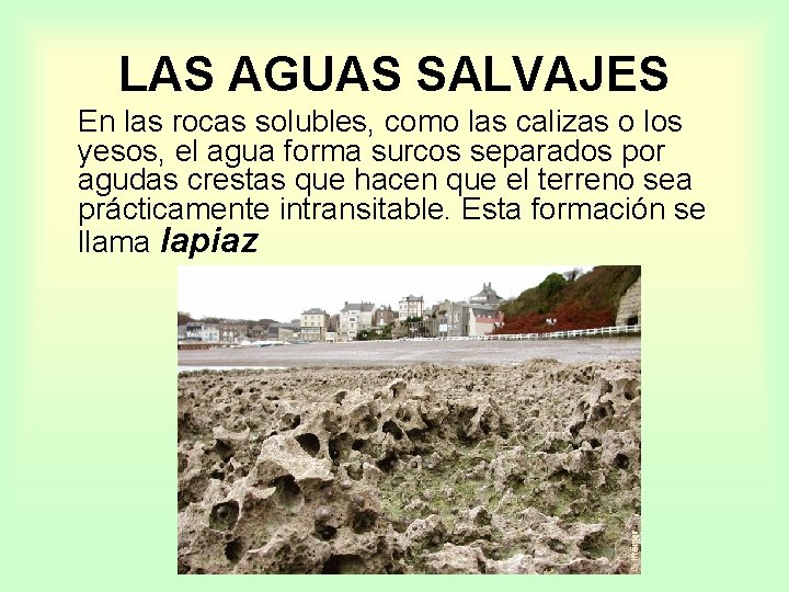 LAS AGUAS SALVAJES En las rocas solubles, como las calizas o los yesos, el