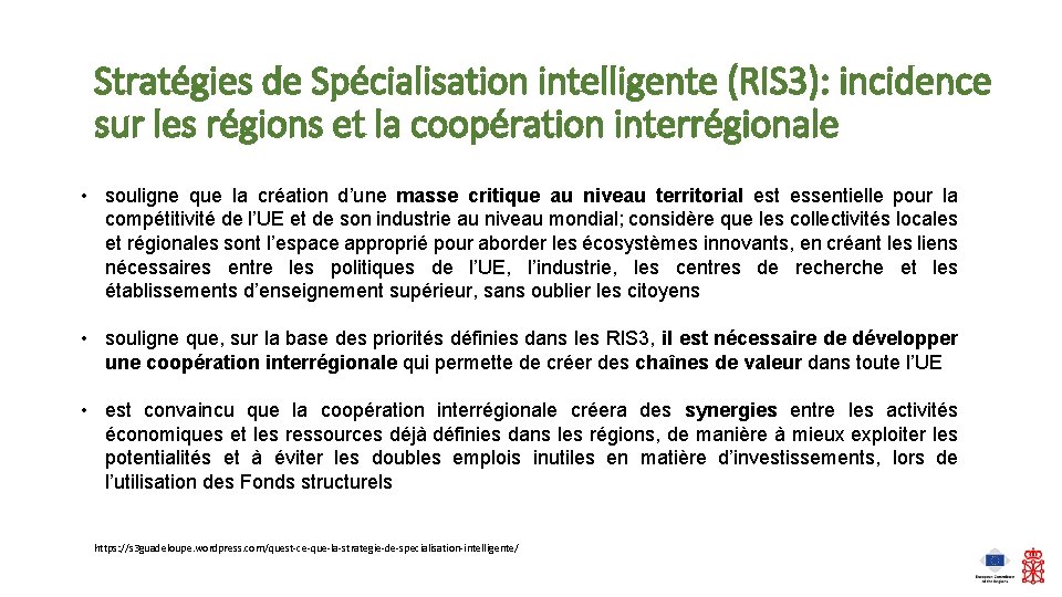 Stratégies de Spécialisation intelligente (RIS 3): incidence sur les régions et la coopération interrégionale