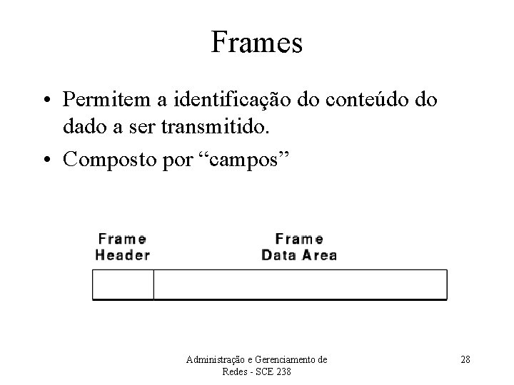 Frames • Permitem a identificação do conteúdo do dado a ser transmitido. • Composto