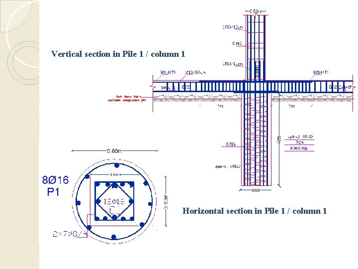 Vertical section in Pile 1 / column 1 Horizontal section in Pile 1 /