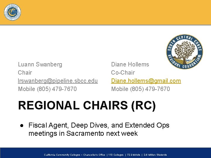 Luann Swanberg Chair lrswanberg@pipeline. sbcc. edu Mobile (805) 479 -7670 Diane Hollems Co-Chair Diane.
