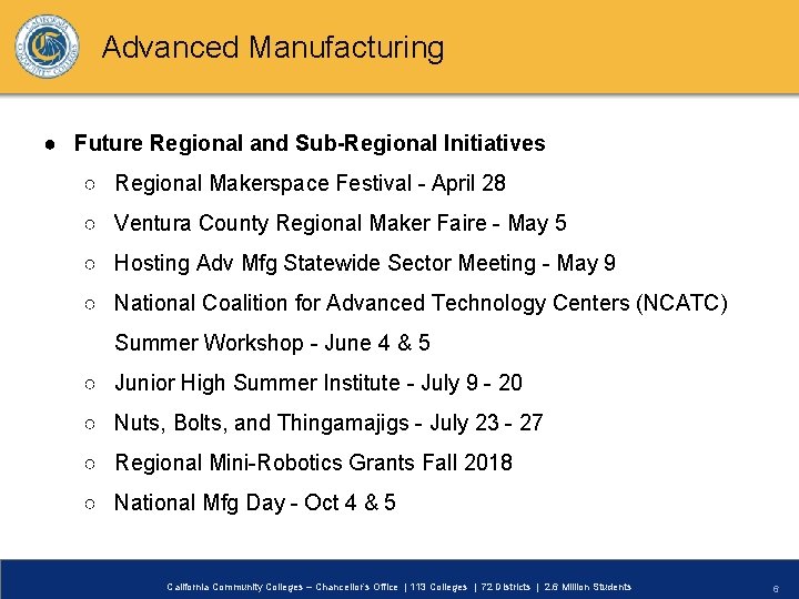 Advanced Manufacturing ● Future Regional and Sub-Regional Initiatives ○ Regional Makerspace Festival - April