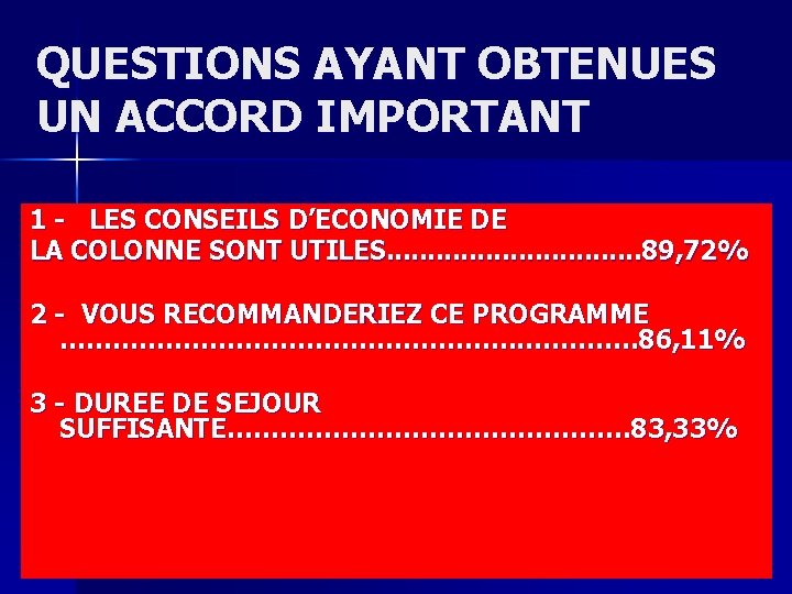 QUESTIONS AYANT OBTENUES UN ACCORD IMPORTANT 1 - LES CONSEILS D’ECONOMIE DE LA COLONNE