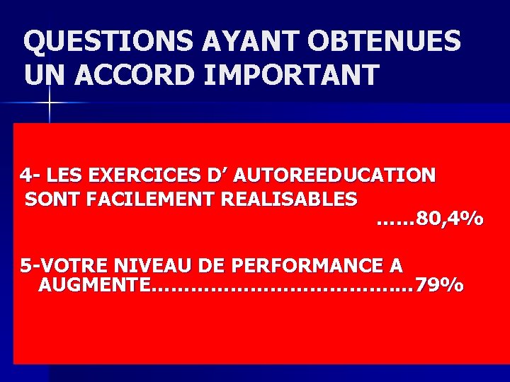 QUESTIONS AYANT OBTENUES UN ACCORD IMPORTANT 4 - LES EXERCICES D’ AUTOREEDUCATION SONT FACILEMENT