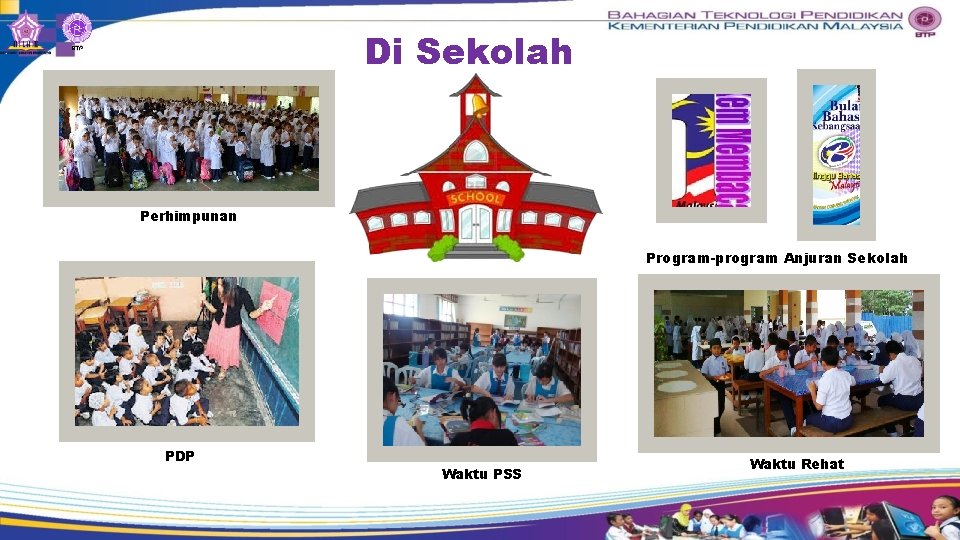 Di Sekolah Perhimpunan Program-program Anjuran Sekolah PDP Waktu PSS Waktu Rehat 