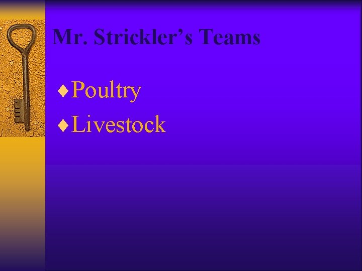 Mr. Strickler’s Teams ¨Poultry ¨Livestock 