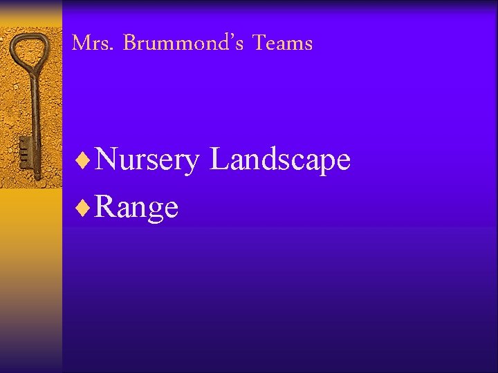Mrs. Brummond’s Teams ¨Nursery Landscape ¨Range 